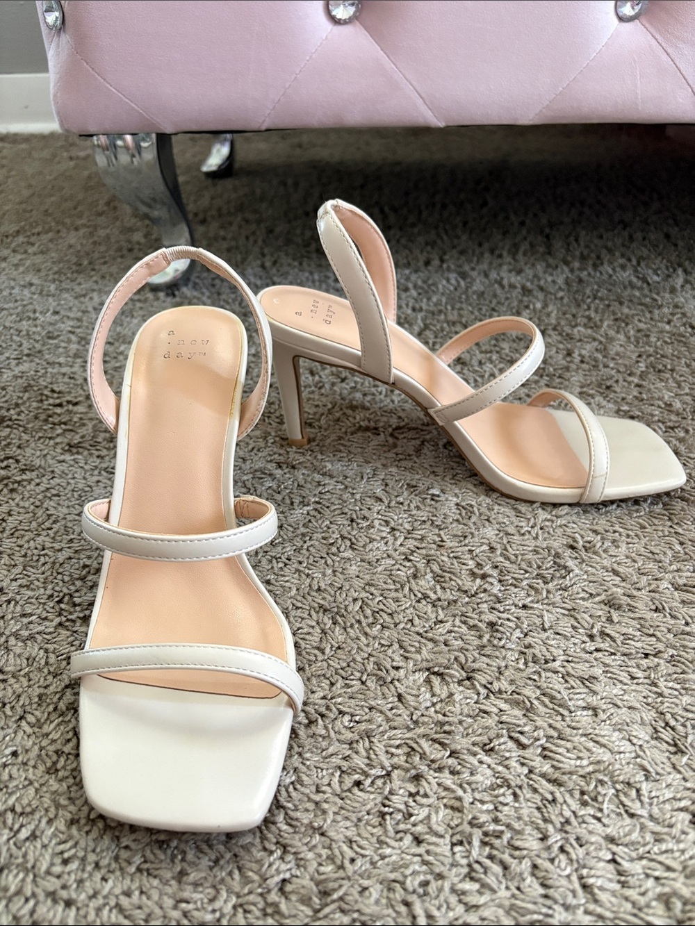 Neutral Strappy Square-Toe Heeled Sandals - Women
